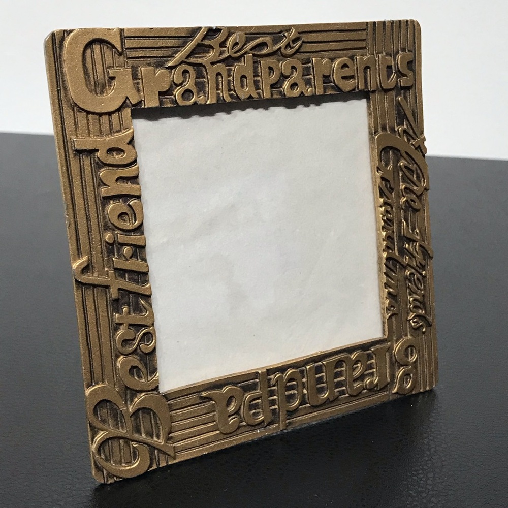 Grandparents Grandchildren Gold Brass Metal Photo Picture Frame 3.5"x 3.5" VTG - Picture 5 of 13
